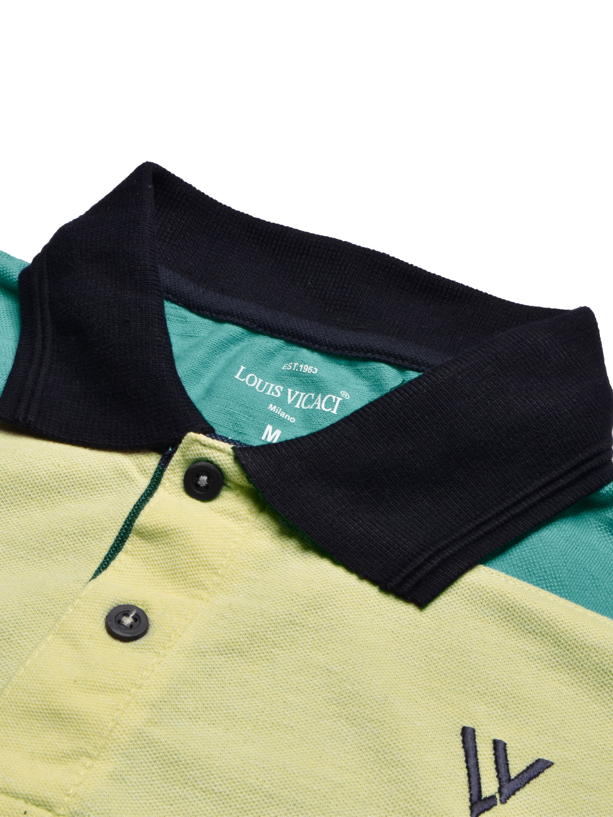 LV Summer Polo Shirt For Men-Navy Melange with Yellow & Cyan Green-SP1593/RT2384