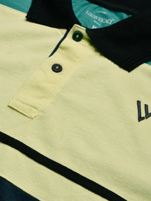 LV Summer Polo Shirt For Men-Navy Melange with Yellow & Cyan Green-SP1593/RT2384