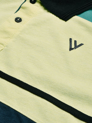 LV Summer Polo Shirt For Men-Navy Melange with Yellow & Cyan Green-SP1593/RT2384