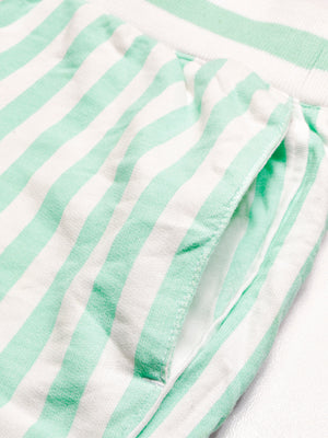 Next Terry Fleece Short Length Terry Short For Ladies-White with Green Stripe-BE158/BR968