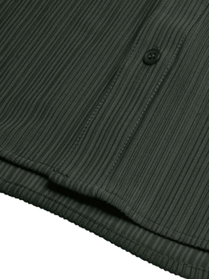 Louis Vicaci Super Stretchy Slim Fit Long Sleeve Summer Formal Casual Shirt For Men-Dark Green Wrinkle-SP2218/RT2515