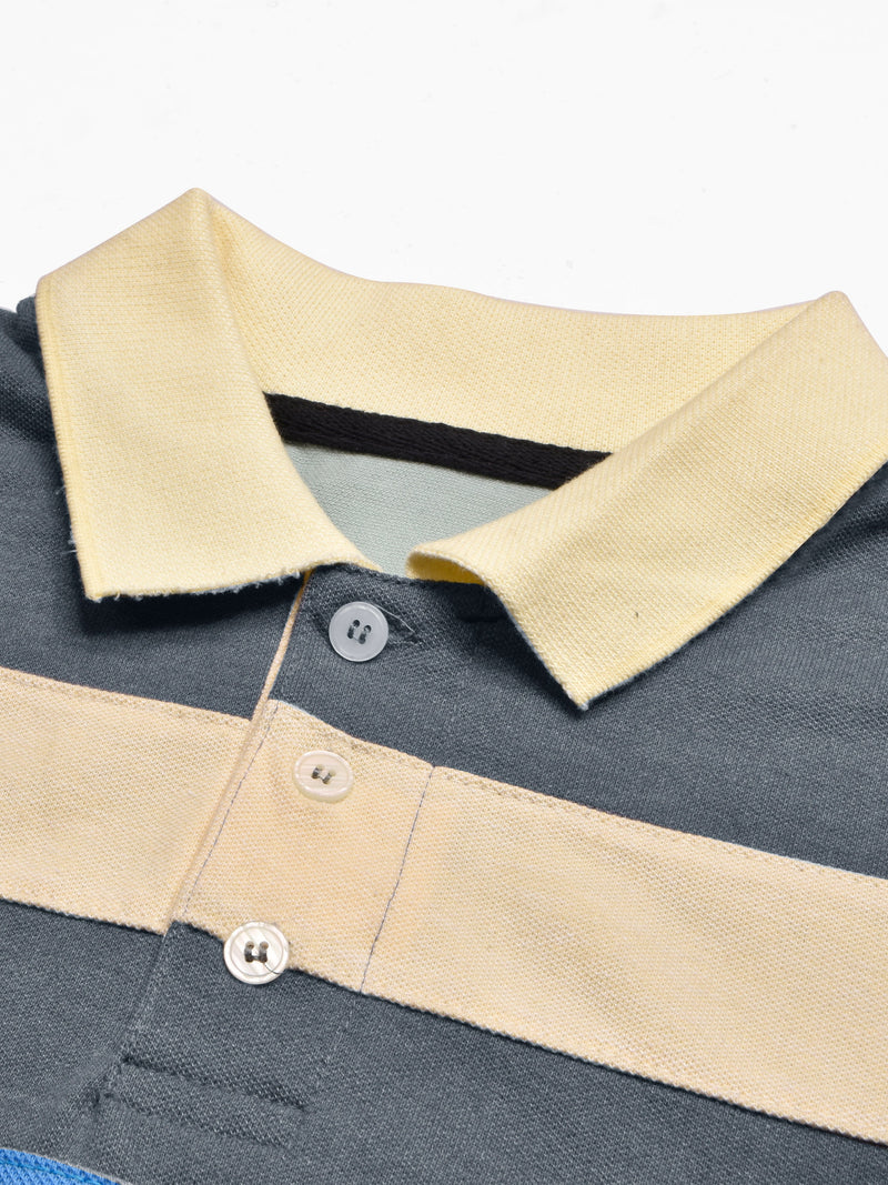 NXT Summer Polo Shirt For Men-Slate Blue Melange with Yellow & Blue Stripe-SP1446/RT2333