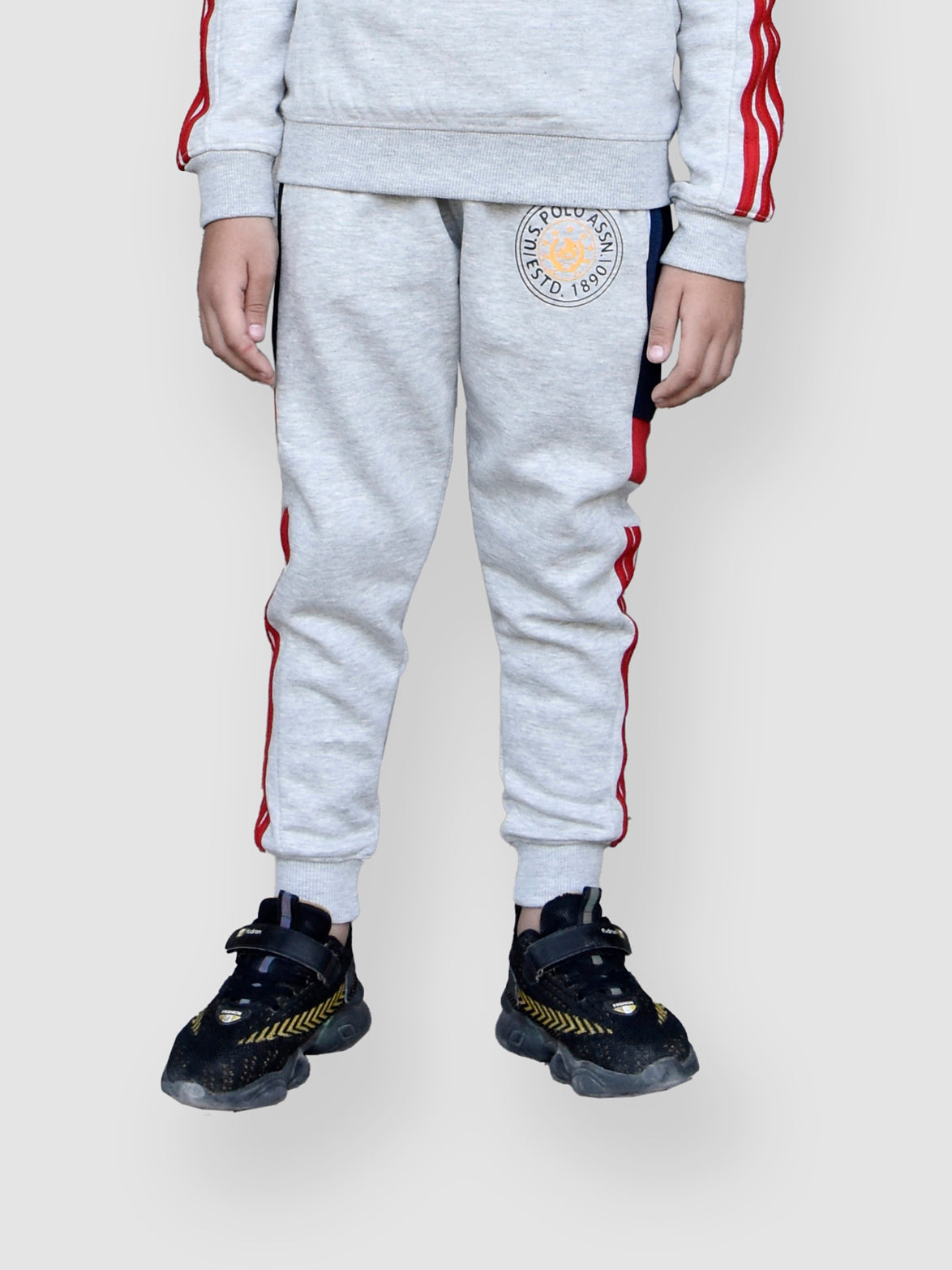 U.S Polo Assn Fleece Jogger Trouser For Kids-Grey Melange-RT1316