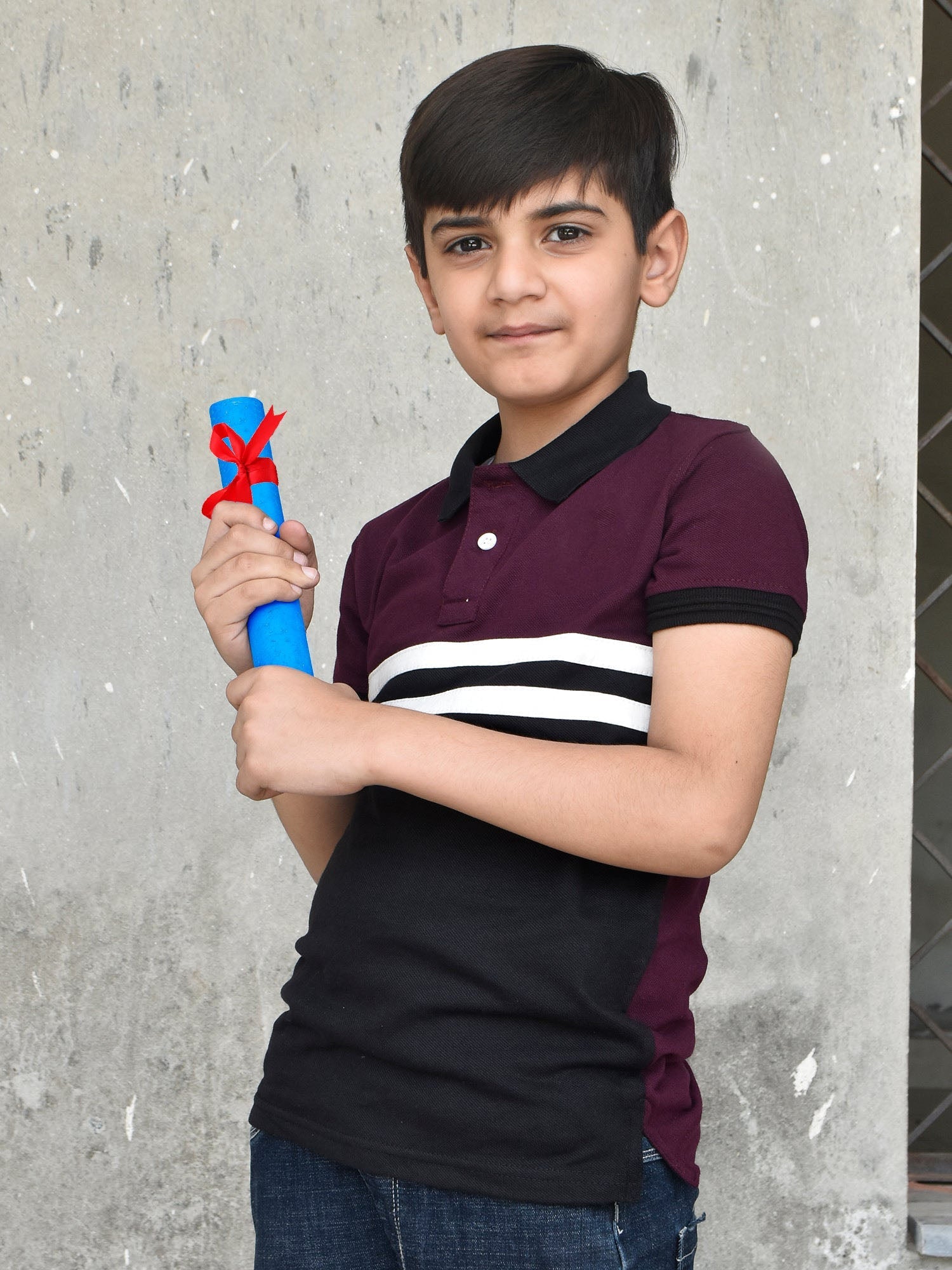 USPA Half Sleeve P.Q Polo Shirt For Kids-Black & Magenta-RT1970