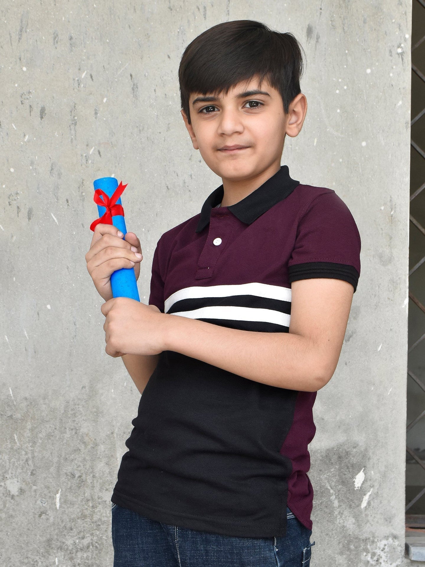 USPA Half Sleeve P.Q Polo Shirt For Kids-Black & Magenta-RT1970