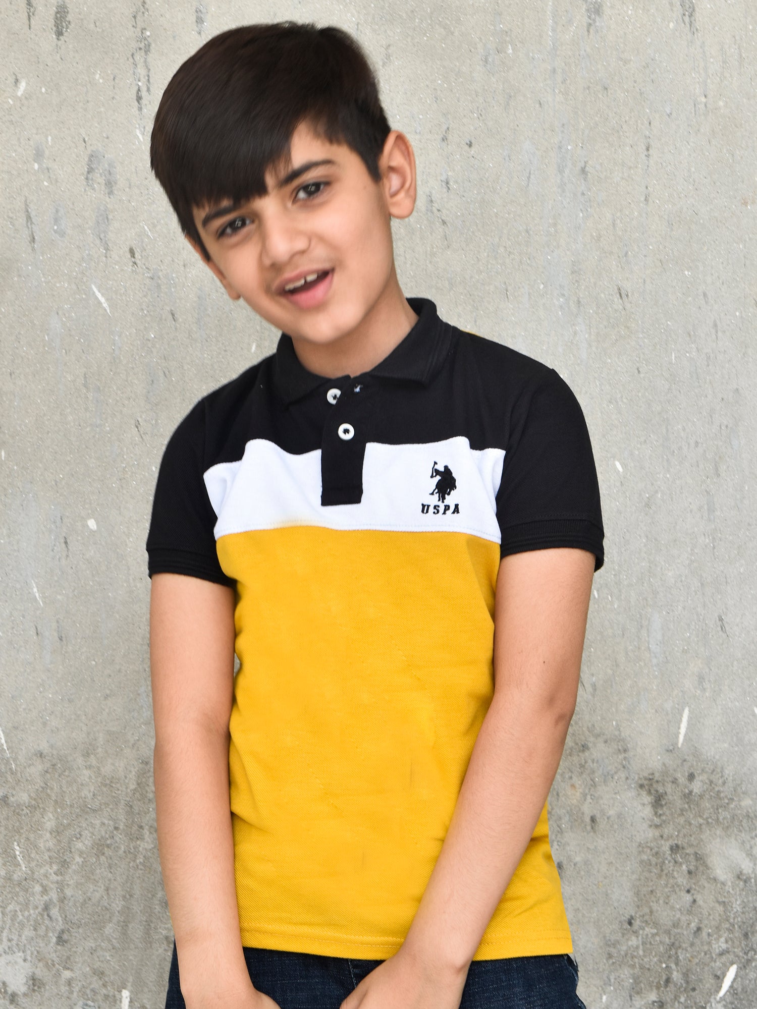 USPA Half Sleeve P.Q Polo Shirt For Kids-Black & Yellow-RT1932