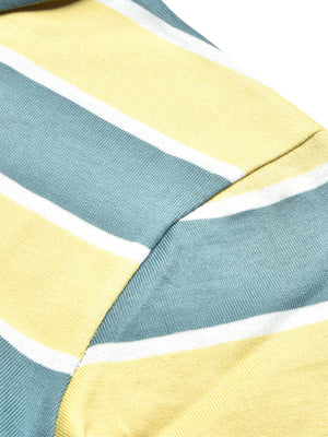 Louis Vicaci Long Sleeve Polo Shirt For Men-Light Yellow & Cyan Green Stripe-BE69/BR896