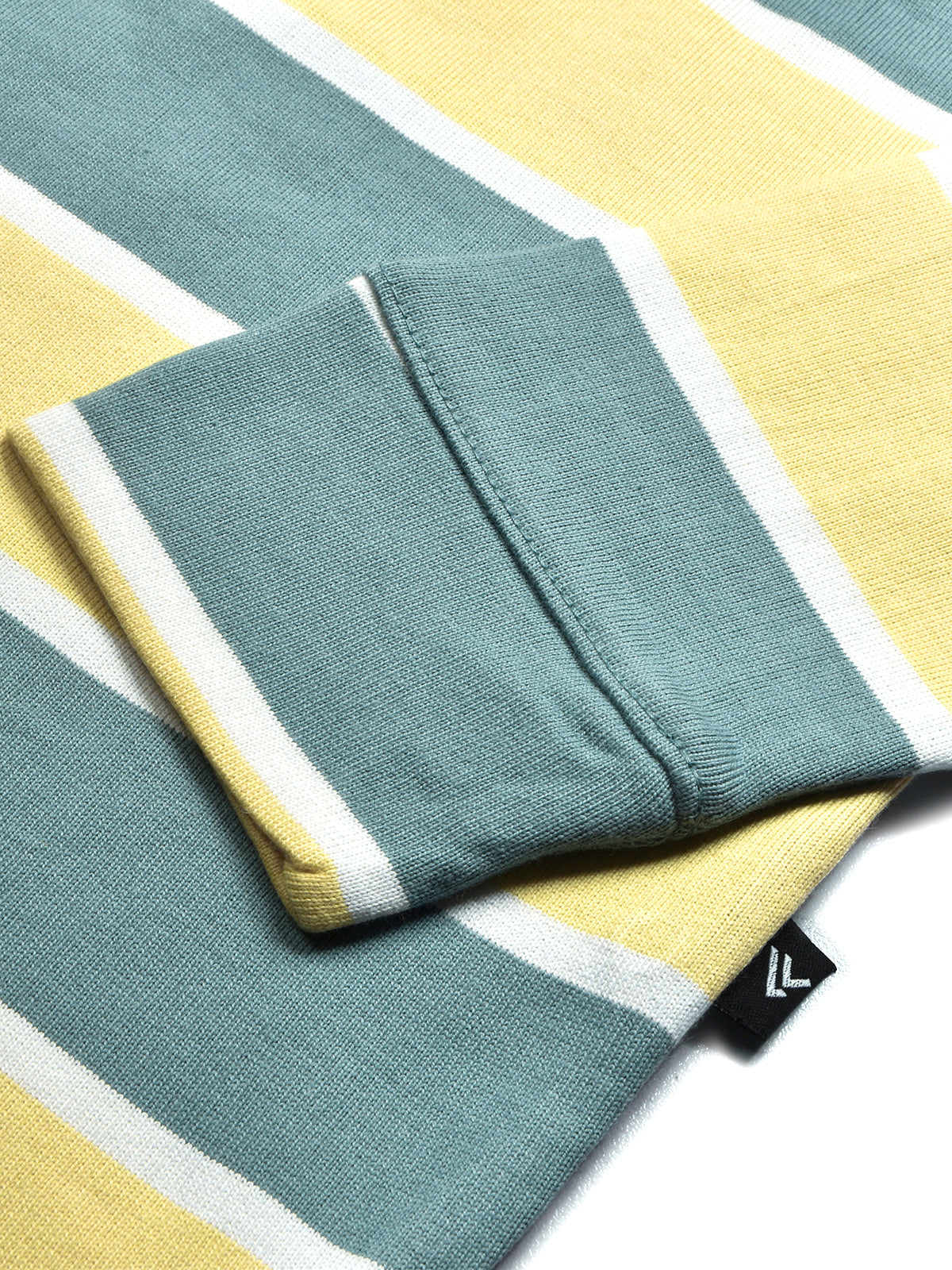 Louis Vicaci Long Sleeve Polo Shirt For Men-Light Yellow & Cyan Green Stripe-BR896