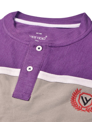 Louis Vicaci P.Q Long Sleeve Henley Shirt For Men-Purple Melange with Grey Panel-SP1738/RT2427