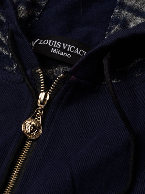 Louis Vicaci Fleece Sleeveless Zipper Sweater For Men-Navy Blue-RT1508