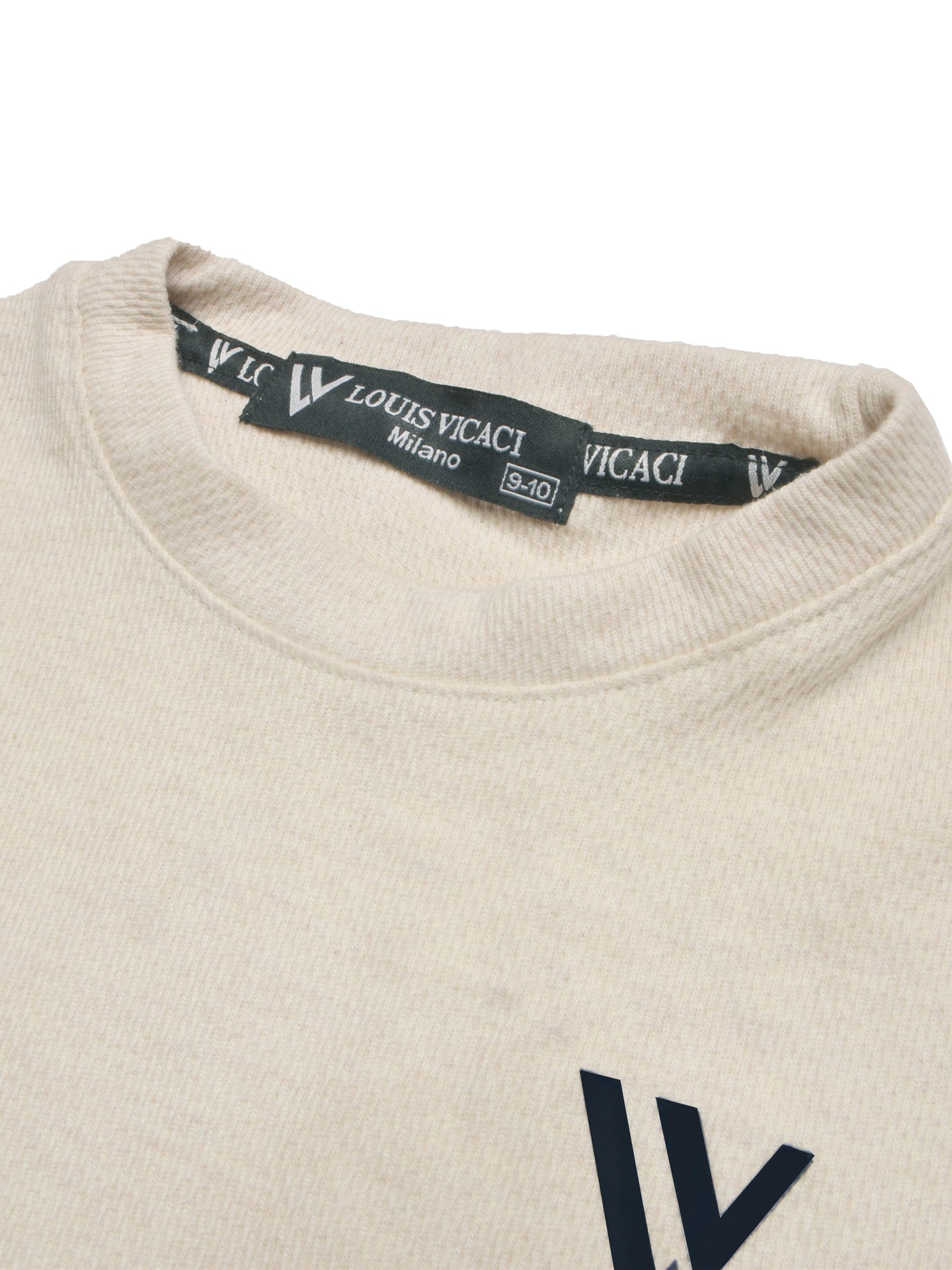 LV Crew Neck Long Sleeve Thermal Tee Shirt For Kids-Off White with Green & Grey-SP1716/RT2420