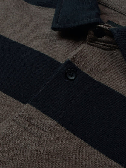 Louis Vicaci Long Sleeve Polo Shirt For Men-Brown with Black Stripe-BE75/BR897