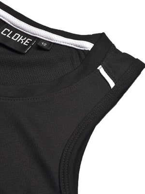 Cloke Active Wear Sleeveless T-Shirt For Kids-Black & White-BE1366