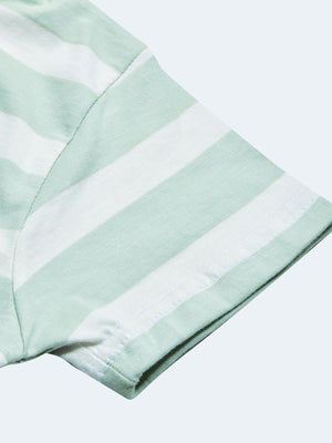 Louis Vicaci Single Jersey Polo Shirt For Kids-Cyan Green with White Stripes-SP1706