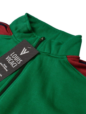 Louis Vicaci Fleece Zipper Tracksuit For Ladies-Green Melange with Black Stripe-SP254/BR266