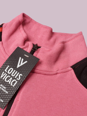 Louis Vicaci Fleece Zipper Tracksuit For Ladies-Pink with Black Stripe-SP239/BR367