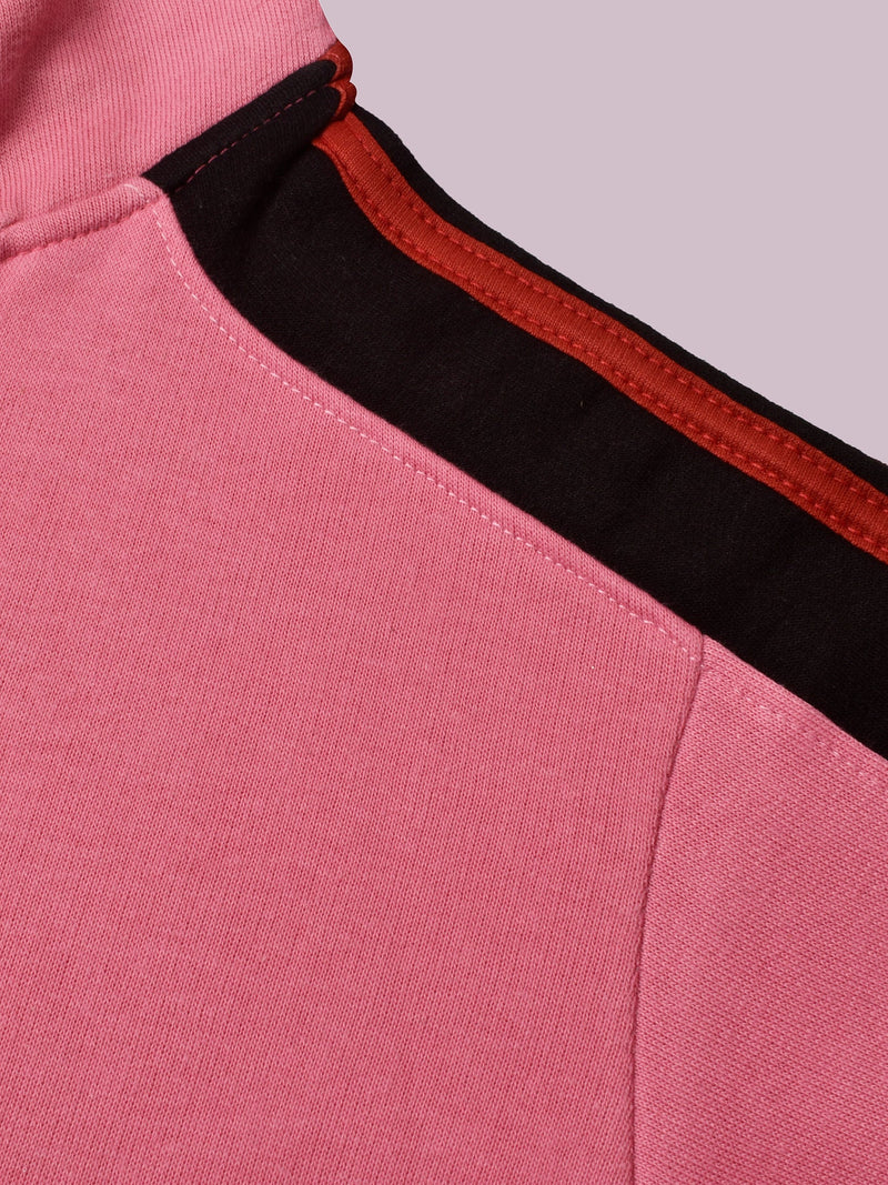 Louis Vicaci Fleece Zipper Tracksuit For Ladies-Pink with Black Stripe-BR367