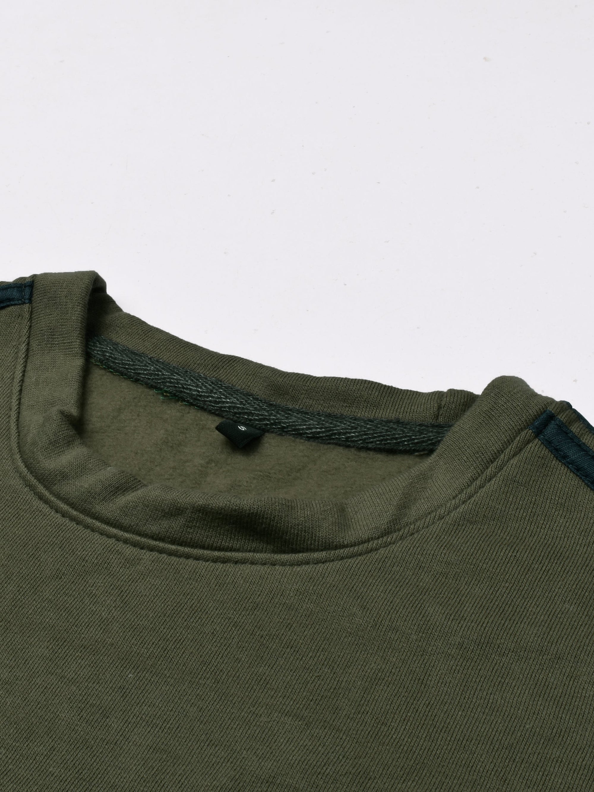 Premium Quality Crew Neck Fleece Sweatshirt For Men-Olive Green With Navy Stripes-BE16