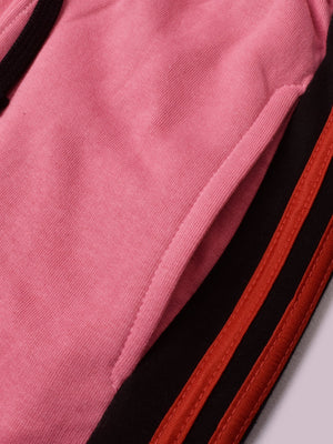 Louis Vicaci Fleece Zipper Tracksuit For Ladies-Pink with Black Stripe-SP239/BR367