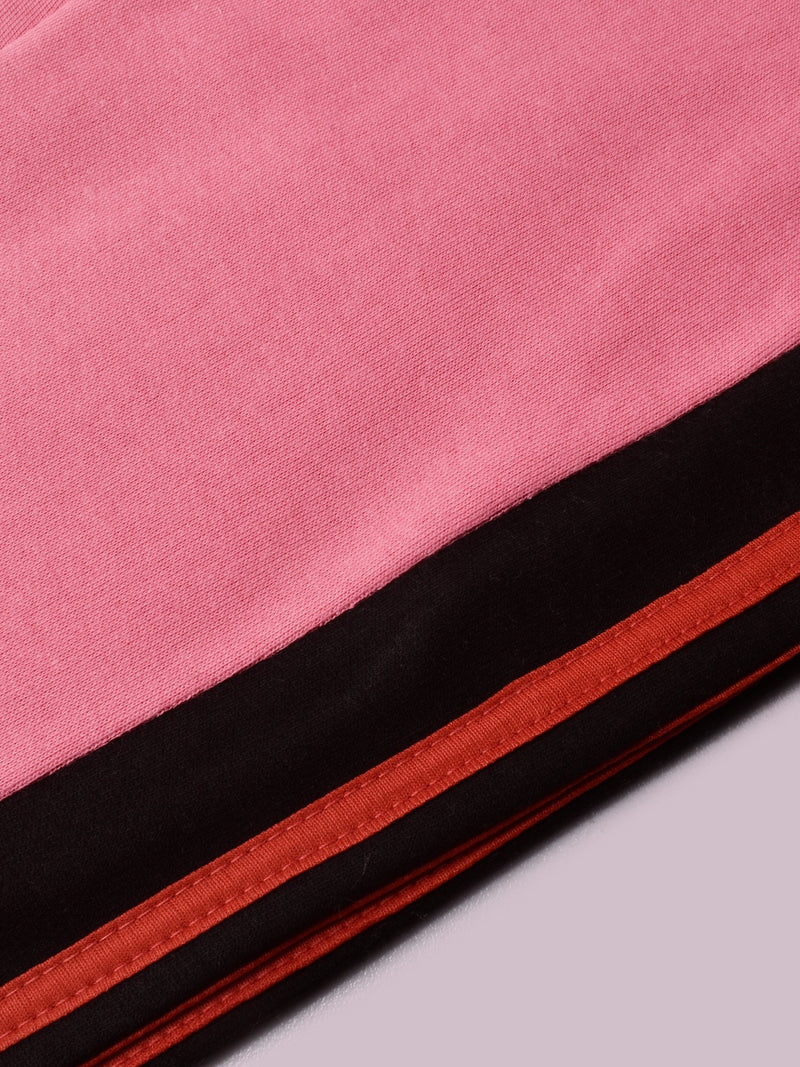 Louis Vicaci Fleece Zipper Tracksuit For Ladies-Pink with Black Stripe-BR367