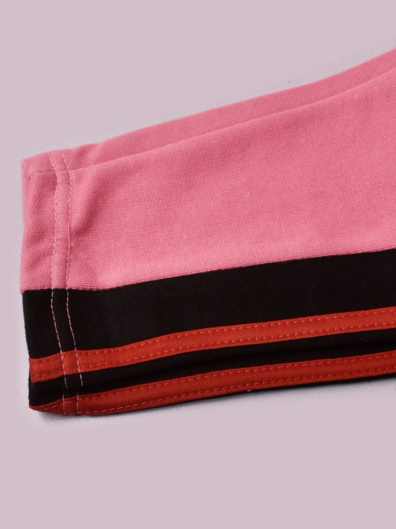 Louis Vicaci Fleece Zipper Tracksuit For Ladies-Pink with Black Stripe-BR367