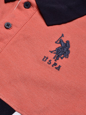 U.S Polo Assn. Summer Polo Shirt For Men-Navy with Coral Orange & White Panel-BE780/BR13027