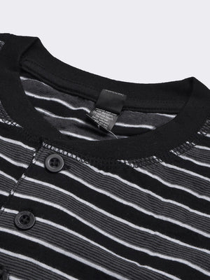 RBX Summer Single Jersey Henley Tee Shirt For Kids-Black & Grey Stripe-BE1068/BR13304