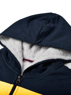 Miami Vibes Stylish Inner Fur Zipper Hoodie For Kids-Navy With Lime Yellow Panel-SP1174/RT2292