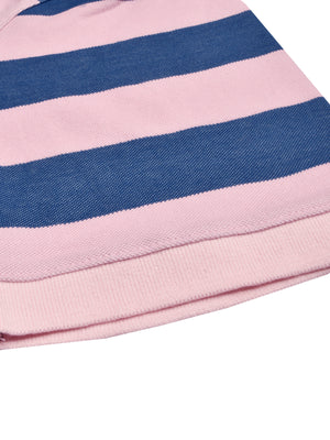 NXT Summer Polo Shirt For Men-Dark Navy & Pink with Blue Stripes-SP1509