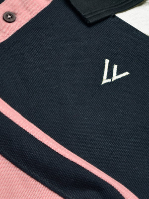 LV Summer Polo Shirt For Men-Pink Melange with Navy & Off White-SP1588