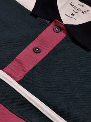 LV Summer Polo Shirt For Men-Pink with Navy & White-SP1581