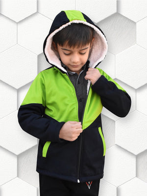 Mango Stylish Inner Fur Zipper Hoodie For Kids-Parrot & Navy-BE151/BR962