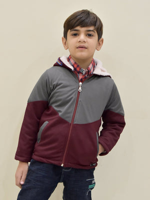 Mango Stylish Inner Quilted Fur Zipper Hoodie For Kids-Slate Grey & Maroon-BE137/BR948