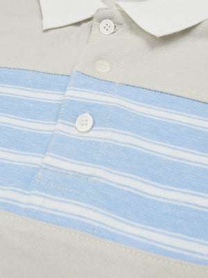 Summer Polo Shirt For Men-Smoke White with Sky Blue Pannel-RT48