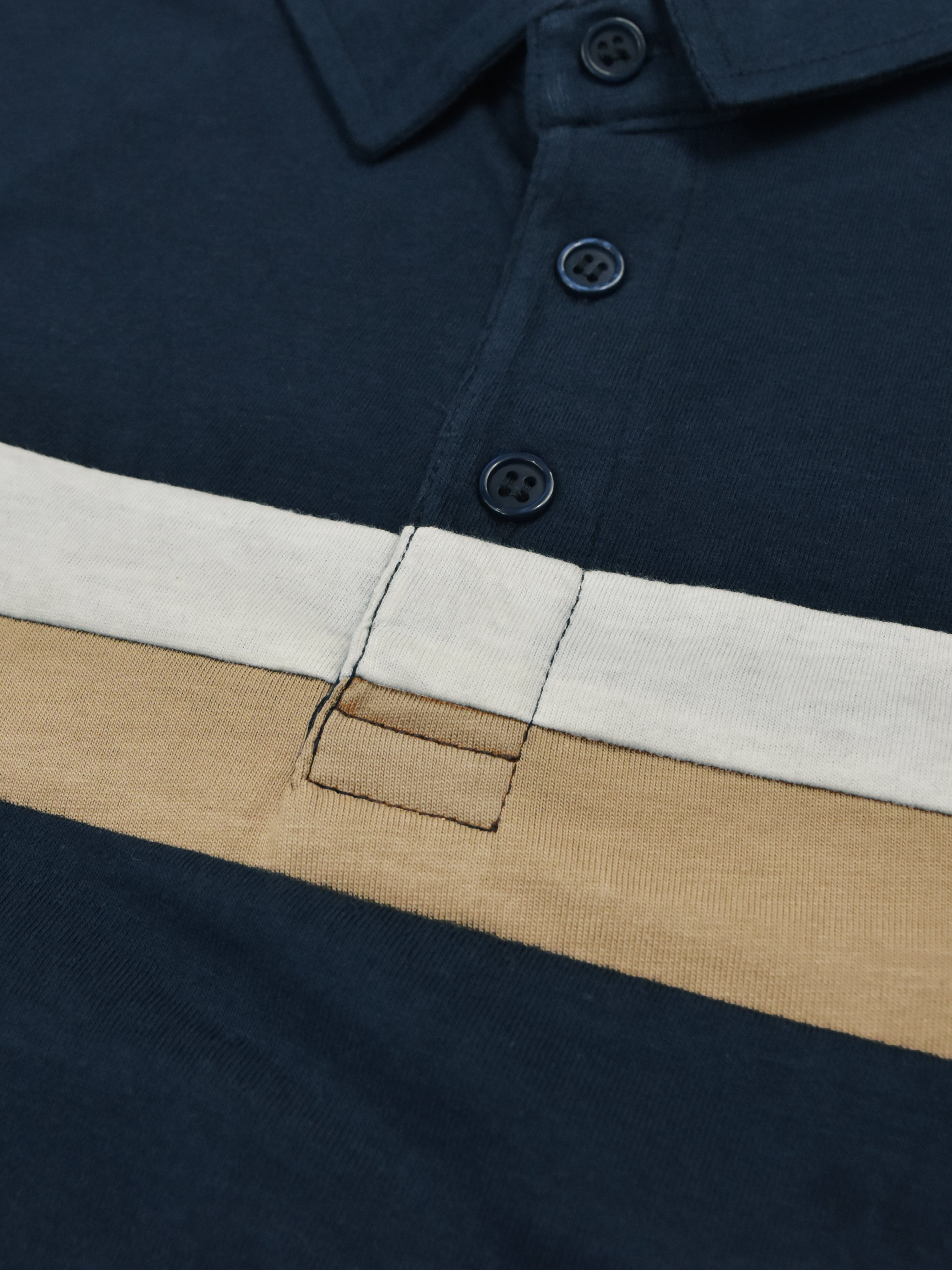 NXT Summer Polo Shirt For Men-Dark Navy With White & Brown Stripe-SP1445/RT2332