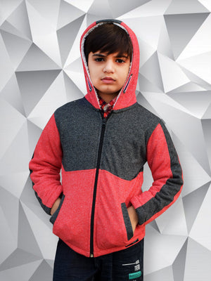 Mango Stylish Inner Fur Zipper Hoodie For Kids-Red Melange & Charcoal Melange-RT403