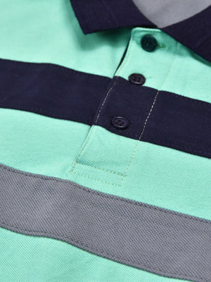 NXT Summer Polo Shirt For Men-Cyan Blue With Stripes-SP1521/RT2356