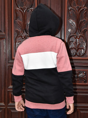 NXT Inner Hood Fur Fleece Full Zipper Hoodie For Kids-Pink with Black-BR14424