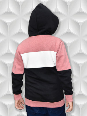 NXT Inner Hood Fur Fleece Full Zipper Hoodie For Kids-Pink with Black-BR14424