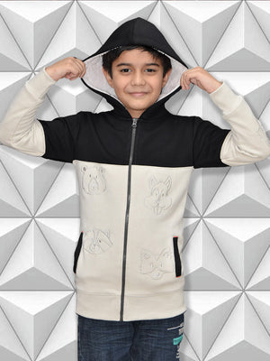 NXT Inner Hood Fur Fleece Full Zipper Hoodie For Kids-Wheat with Black Panels-BE2349/BR14456