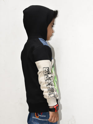 NXT Inner Hood Fur Fleece Pullover Hoodie For Kids-Wheat with Black & Blue Panels-BE2422/BR14480