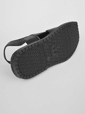 Men's Double Stitch Design Peshawari Chappal-Black-RT1981