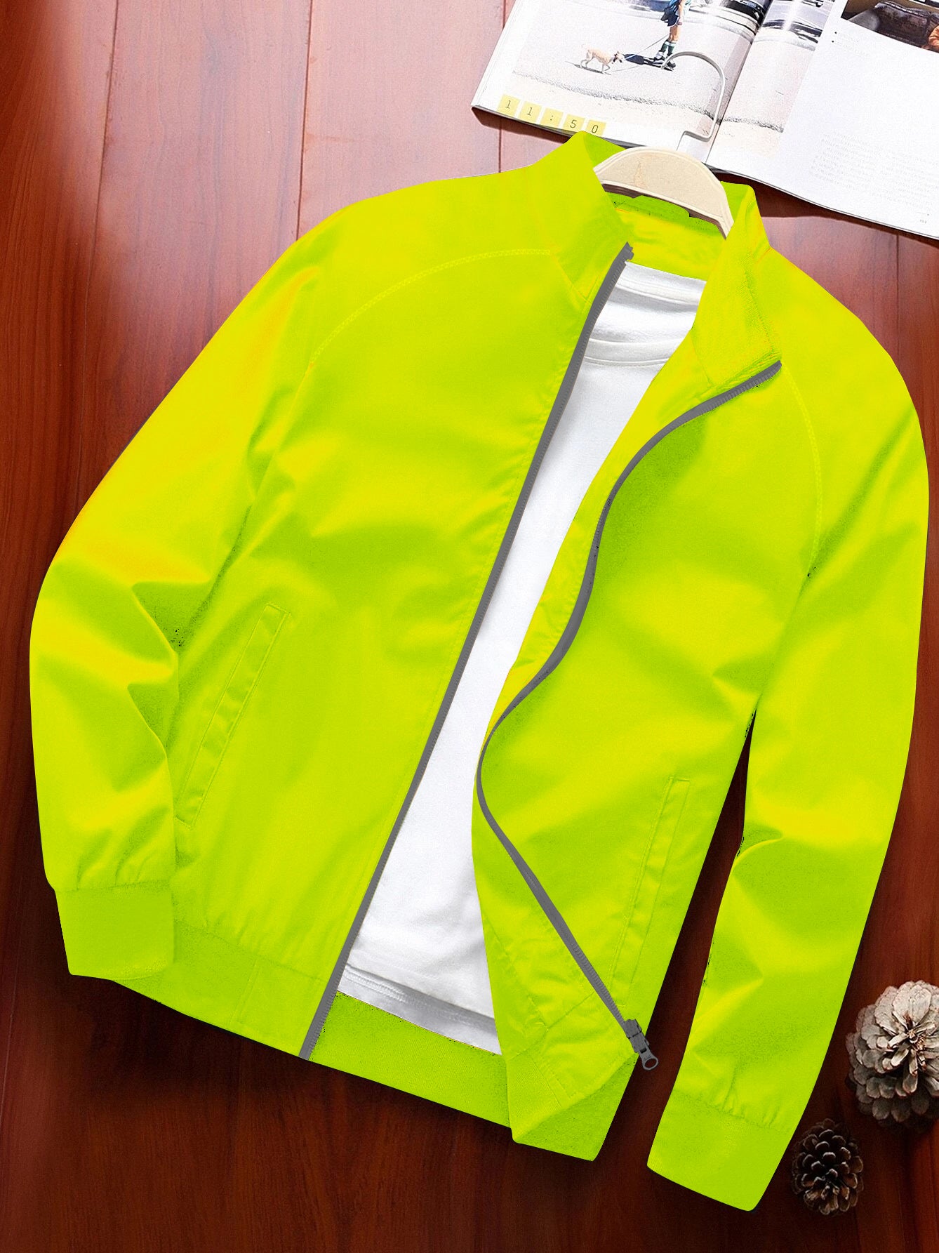 PPR Fleece Raglan Sleeve Stylish Zipper Mock Neck For Men-Lime Green-BE339/BR1121