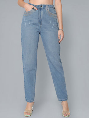 F&F Grinding Jeans For Ladies-Light Blue Faded-BE1338/BR13580