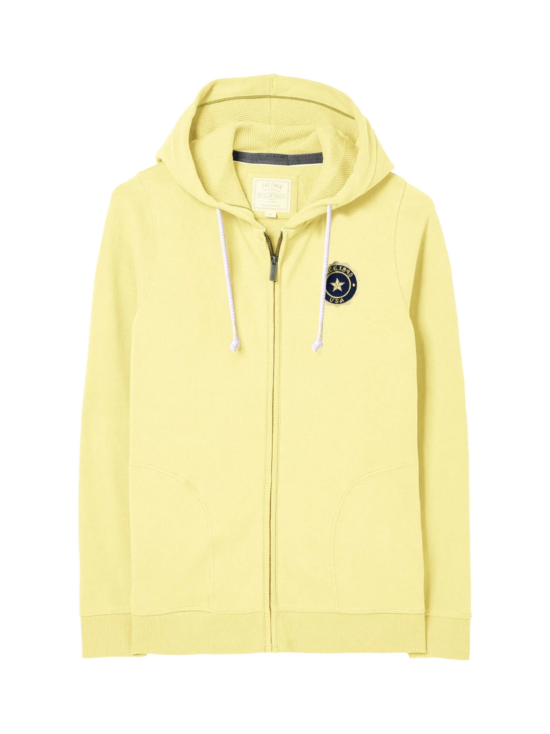 Fat Face Fleece Zipper Hoodie For Men-Light Yellow-BE07
