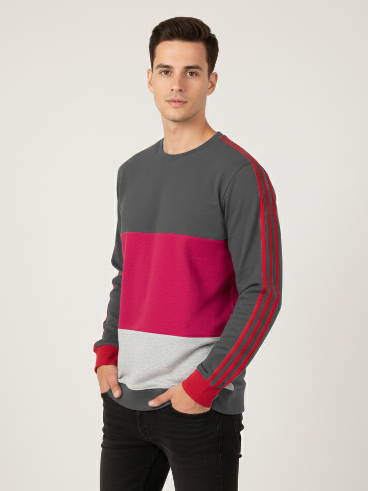 Upgrade Fashion Fleece Sweatshirt For Men-Dark Grey With Red Panel-UFS01
