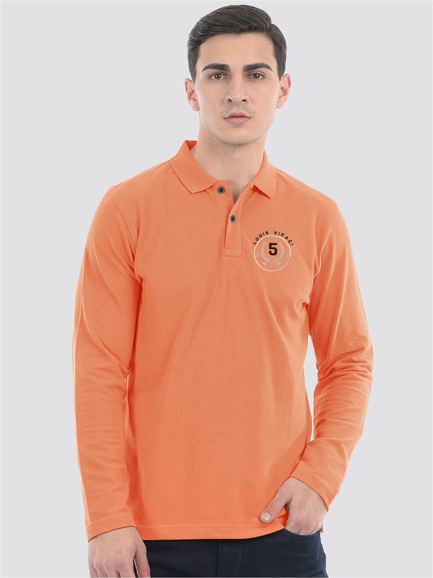 Louis Vicaci Long Sleeve P.Q Polo Shirt For Men-Orange-SP1742