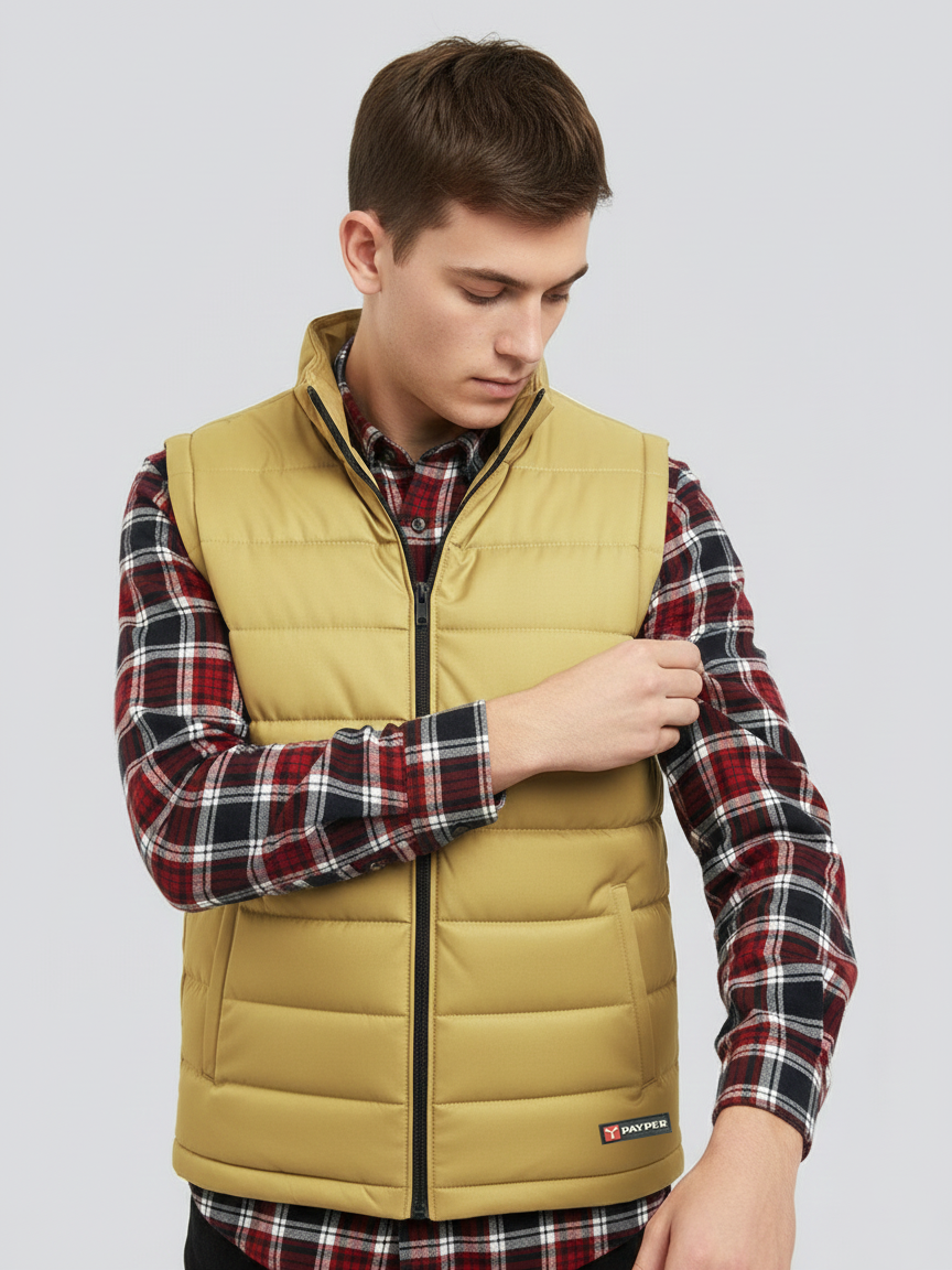 Payper Winter Sleeveless Zipper Mockneck Jacket For Men-Biscuit Gold-PH34