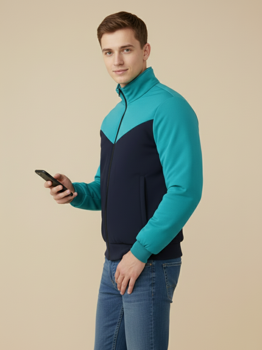 Payper Winter Zipper Mockneck Jacket For Men-Light Cyan & Dark Navy-PHPH38