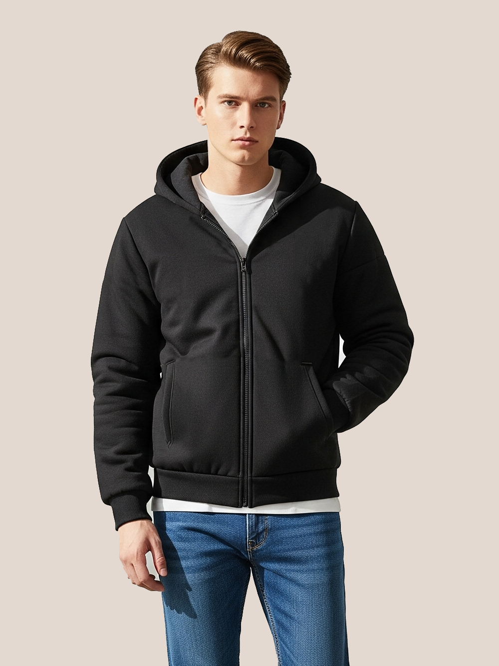 Payper Zipper Puffer Hoodie For Men-Black-PH01